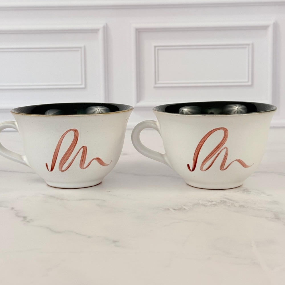 VTG PAIR (2) 1960s Denby England "Flair" Teacups Rooster Hen Hand Painted